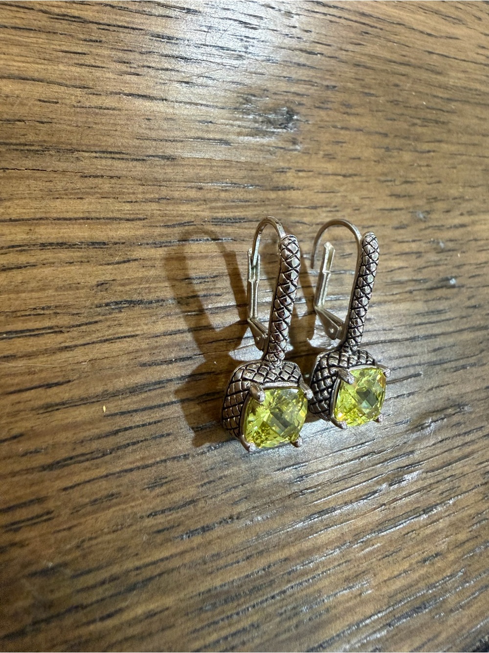 Source Unknown Silver Drop Earrings with Yellow Cushion Stones - Picture 2 of 8